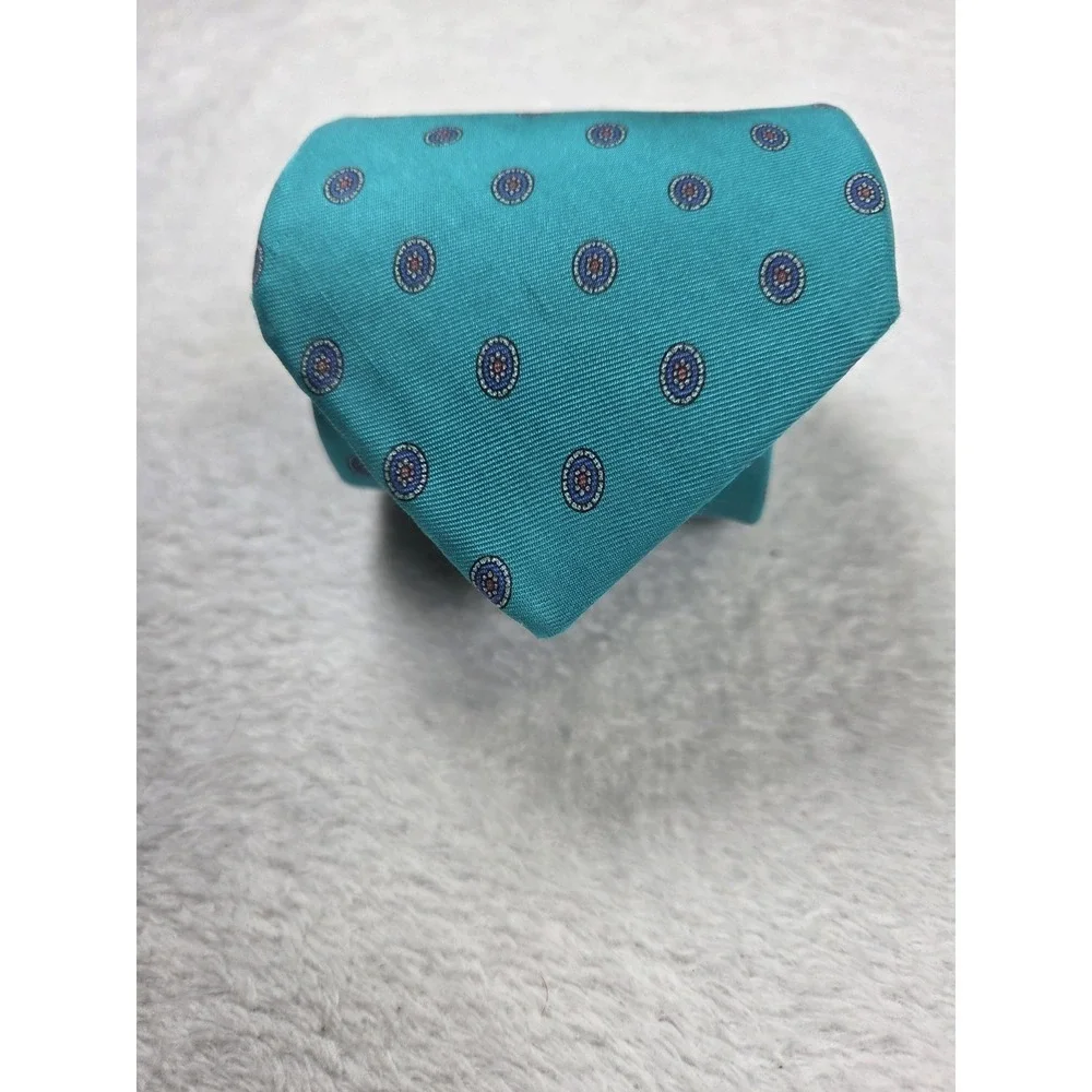 Joseph Abboud Silk Tie Teal Blue Medallion Dot USA Made Classic Mens Designer...